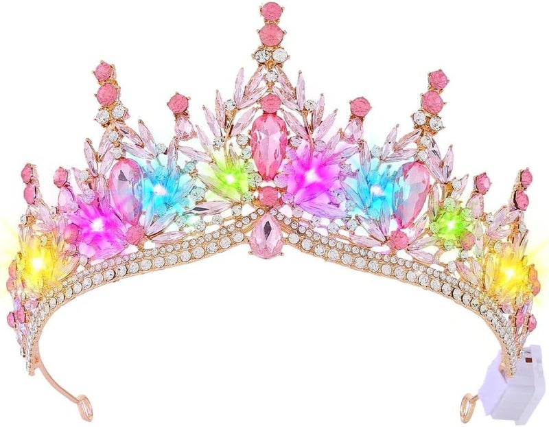 Brishow Light Up Fantasy Rhinestone Gold Crowns,Bridal Wedding Tiaras,Queen Headpiece Jewelry for Women - Image 1
